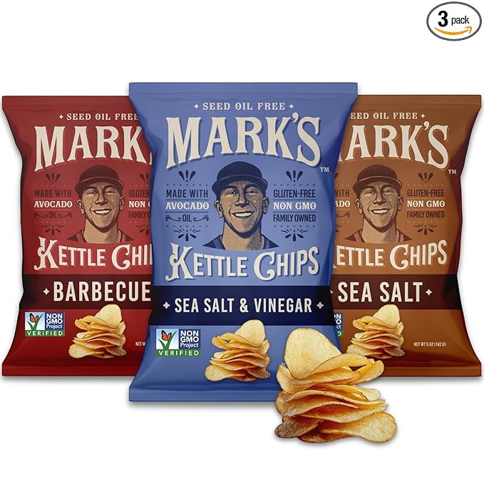 MARK???Kettle Cooked Avocado Oil Potato Chips, Variety Pack ??Seed Oil & GMO Free | 3-Flavor Variety Pack, 5 oz (Pack of 3) | Gluten Free, Non-GMO Chips for Clean & Healthy Snacking