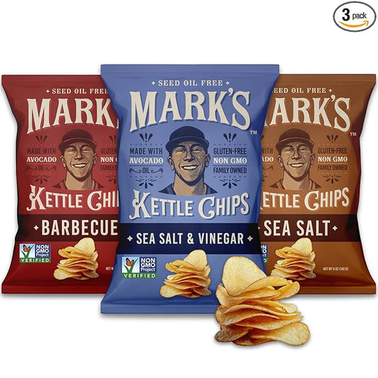 MARK???Kettle Cooked Avocado Oil Potato Chips, Variety Pack ??Seed Oil & GMO Free | 3-Flavor Variety Pack, 5 oz (Pack of 3) | Gluten Free, Non-GMO Chips for Clean & Healthy Snacking