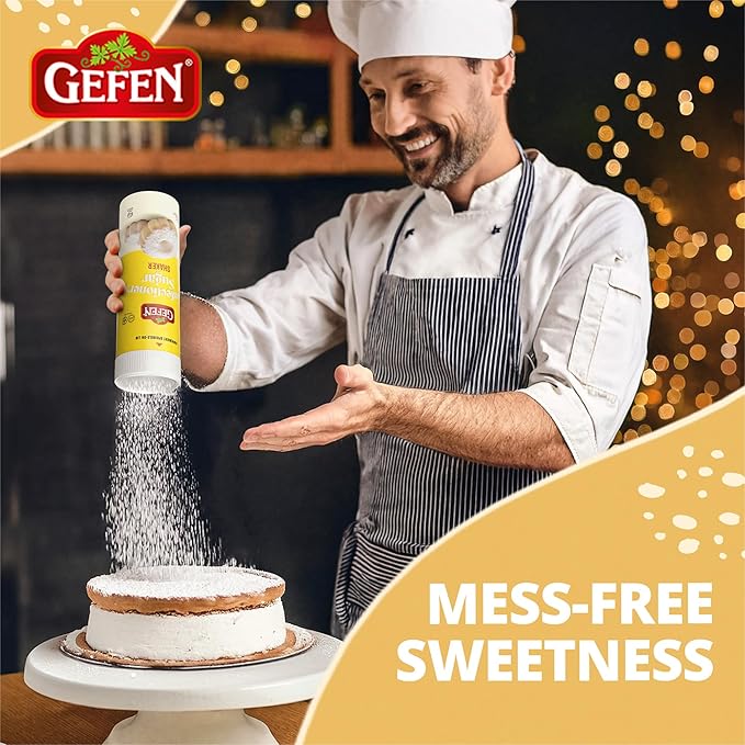 Gefen Confectioners Sugar Shaker, 8.8oz | Powdered Sugar Duster | Corn Free | Gluten Free | Premium Confection Sugar | Kosher