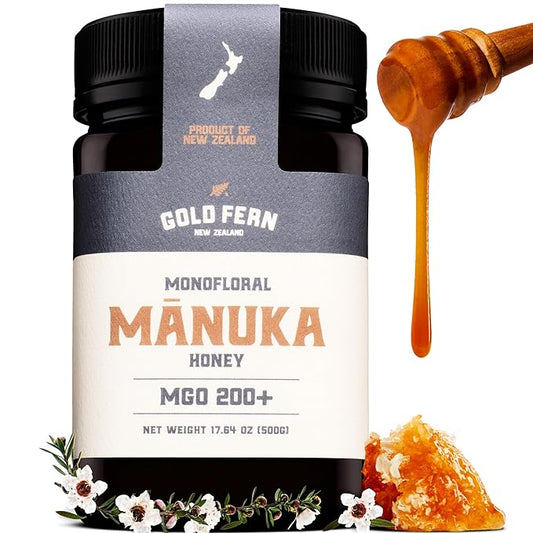 Gold Fern Honey - Raw New Zealand Manuka Honey | 1.1lb Monofloral MGO 200+ | Pure, Natural, Unpasteurized, and Unfiltered Superfood Honey, Traceable from Hive to Hand.