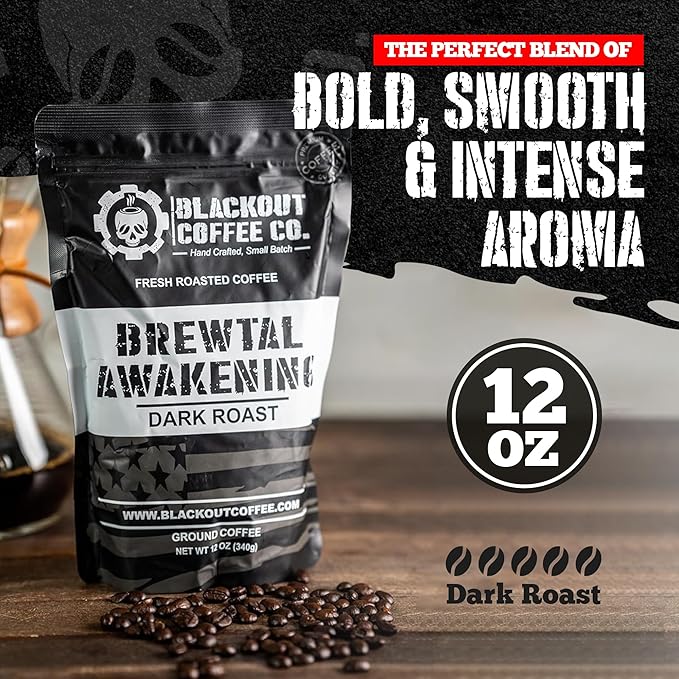 Blackout Coffee Brewtal Awakening Whole Bean Coffee ??Dark Roast, High Caffeine, Bold & Strong ??Freshly Roasted 12oz Bag, American Made