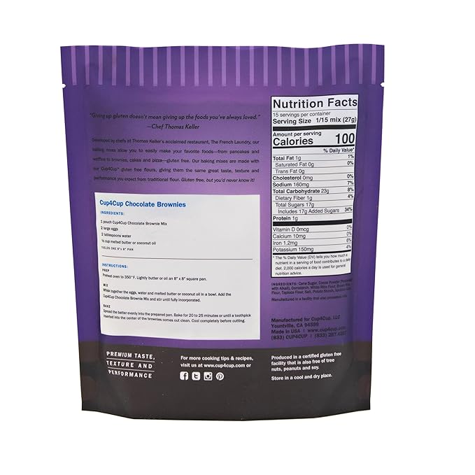 Cup4Cup Chocolate Brownie Mix, 14.25 Ounces, Certified Gluten Free, Dairy Free, Non-GMO, Kosher, Made in the USA, Pack of 6