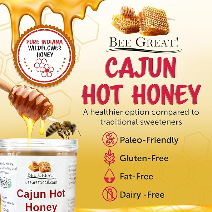 Bee Great Cajun Hot Honey – Sweet & Spicy Honey Infused with Cajun Peppers – Perfect for Pizza, Chicken & BBQ (8 oz)