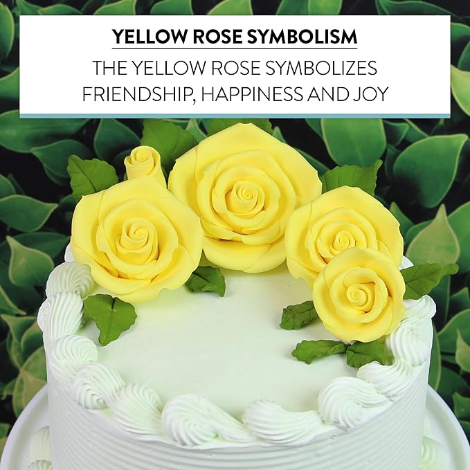 Global Sugar Art Exquisite Rose & Leaf Tray Sugar Cake Flowers, Yellow Unwired, 5 Count by Chef Alan Tetreault