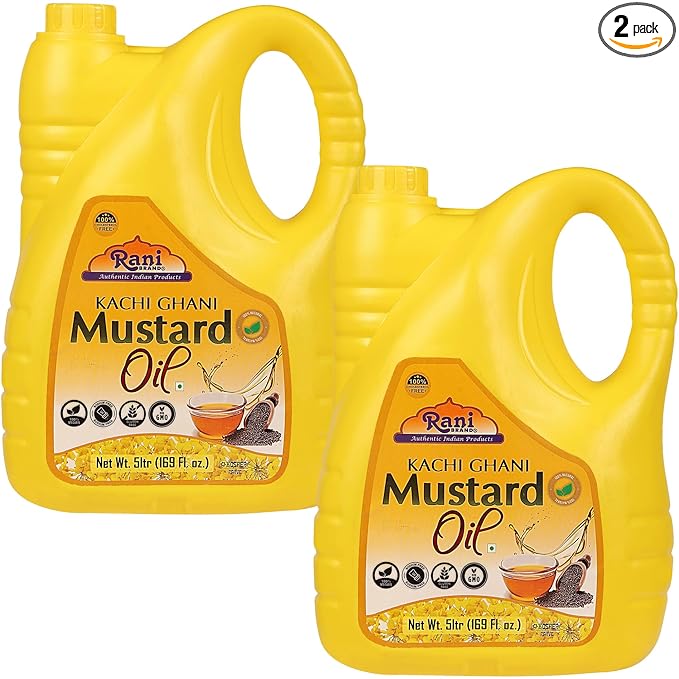 Rani Mustard Oil (Kachi Ghani) 169 Ounce (5 Liter) Pack of 2, NON-GMO | Gluten Free | Vegan | 100% Natural | Kosher