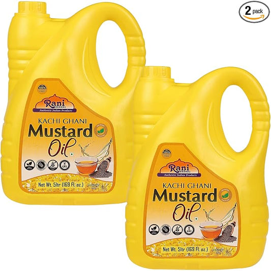 Rani Mustard Oil (Kachi Ghani) 169 Ounce (5 Liter) Pack of 2, NON-GMO | Gluten Free | Vegan | 100% Natural | Kosher