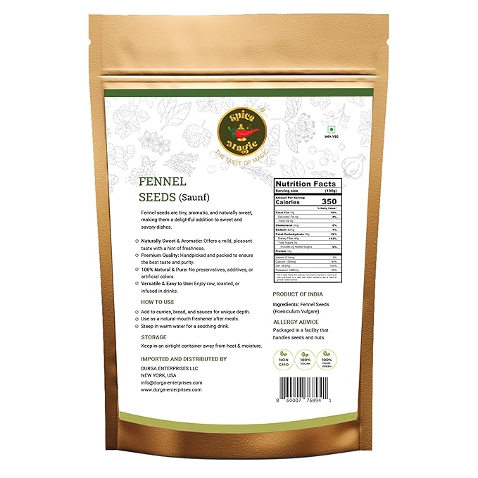 Spice Magic Fennel Seeds | Whole Fennel Seed 7oz (200g), 100% Natural, Fresh, Gourmet Spices and Seasonings for Cooking and Baking I Non-GMO I Indian Origin