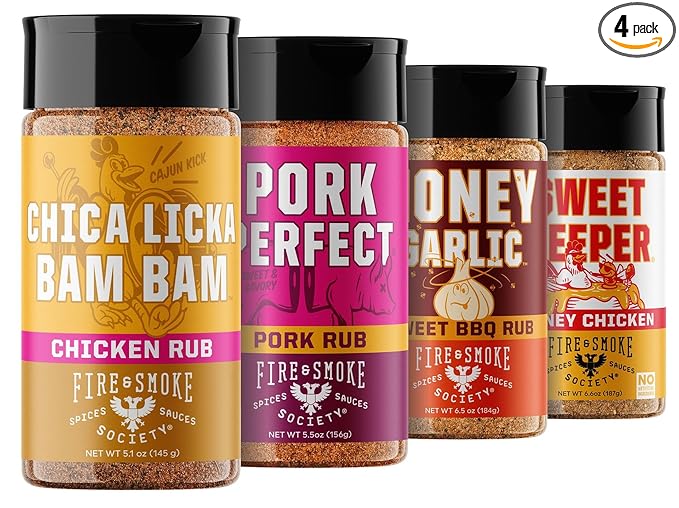 Fire & Smoke Society Pork & Chicken Seasoning Variety Pack | BBQ Rubs and BBQ Seasonings for Smoking and Grilling | Pork, Chicken, Turkey, | Gifts for Dad (4-Pack)