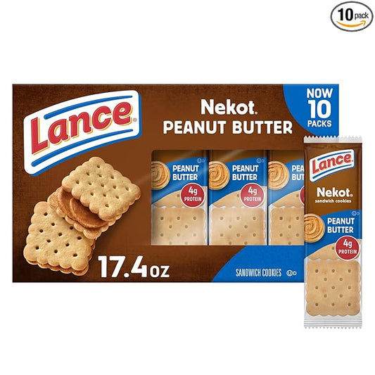 Lance Sandwich Cookies, Nekot Peanut Butter, 10 Individually Wrapped Packs, 6 Sandwiches Each