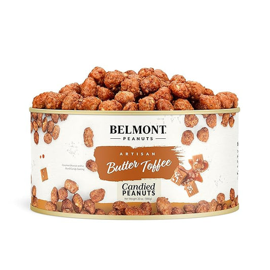 Belmont Peanuts Gourmet Butter Toffee Candied Peanuts, 20 oz (1 Pack) ??Only 4 Ingredients, No Preservatives, 3g Protein ??A Premium, Sweet, Buttery, Salty, Crunchy, Hand Seasoned Snack