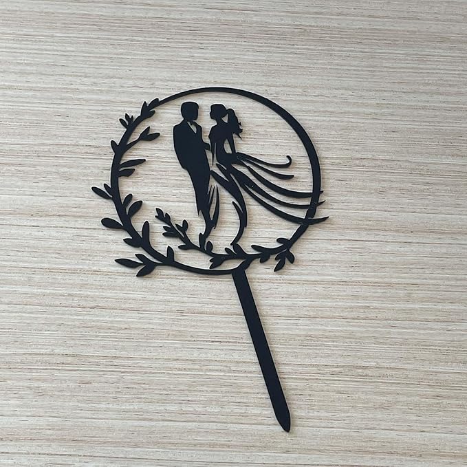 Wedding Cake Toppers Bride and Groom Black Color Acrylic Silhouette Wedding Anniverary Party Engagement Decoration