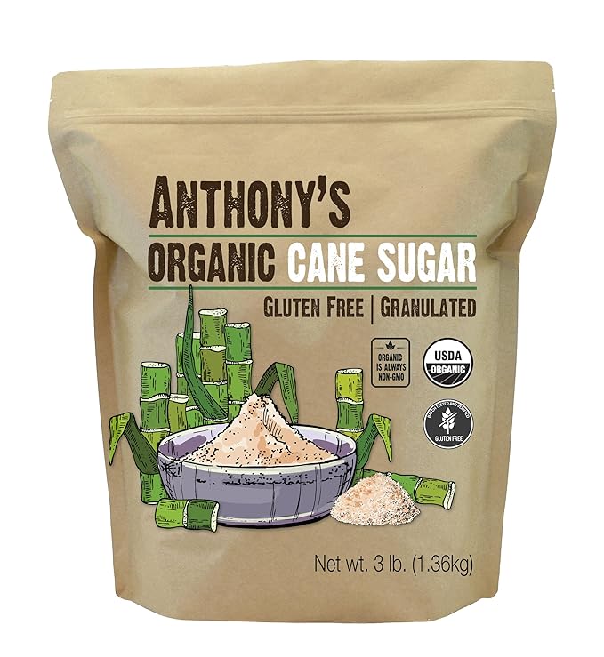 Anthony's Organic Cane Sugar, 3 lb, Granulated, Gluten Free & Non GMO