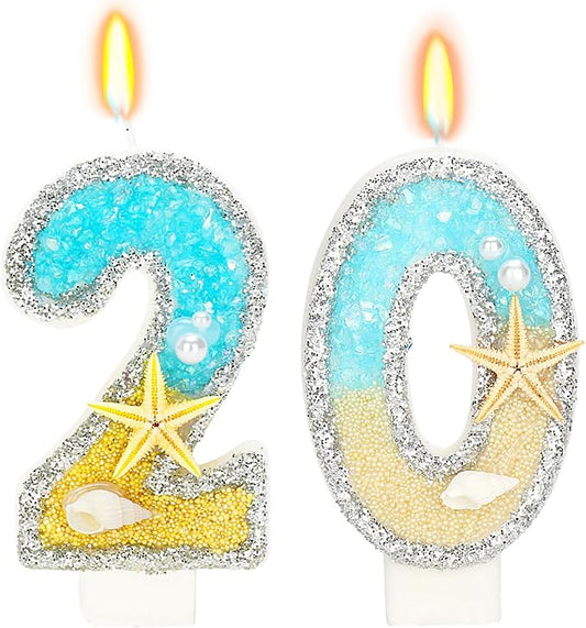 Birthday Candle for Cake, Beach Starfish Sequins Candles, 2.76 inch Cake Topper Decoration for Birthday Party (Number 20)