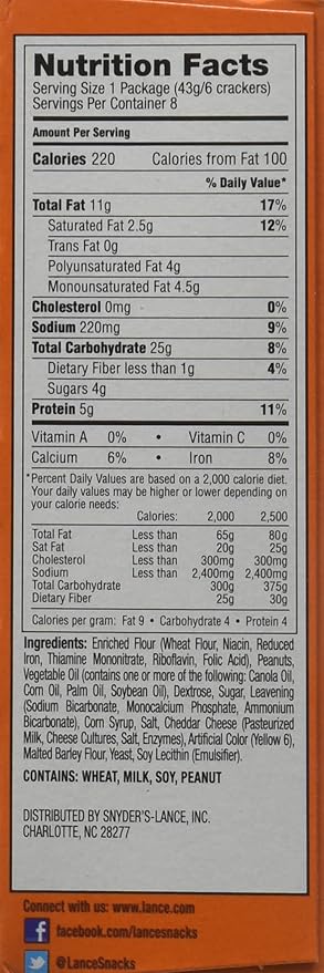 Lance Cracker Sandwiches On-The-Go Packs - Toast Chee with Peanut Butter - 1.5 oz - 8 Count