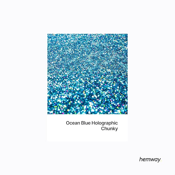 Hemway Premium Glitter Shaker - Ocean Blue Holographic | Chunky Metallic Flake Sequins for Resin & Epoxy Crafts | Craft Supplies for Tumblers, Festival, Face, Body, Eye & Nail Art Decoration | 115 g