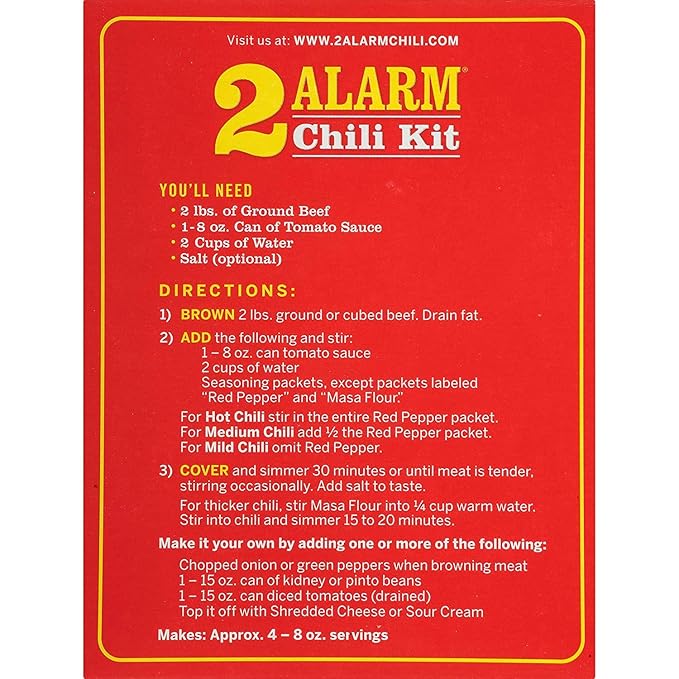 Wick Fowler's 2-Alarm Chili Kit, Texas Style Chili Seasoning Mix with Individual Packs of Spices, 3.3oz Box (Pack of 1)