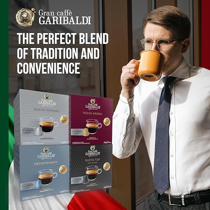 Gran Caffè Garibaldi Decaffeinated Espresso Pods, Italian Roasted Coffee, Decaf Capsules Compatible with Nespresso Original Line Machines, Nitrogen Flushed Intense & Rich Aroma - Decaffeinato (Aluminum) 200 Cups