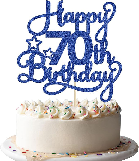 1 Pack Happy 70th Birthday Cake Topper Blue Glitter 70 & Fabulous Cheers to 70 Years Old 70th Birthday Cake Pick for Celebrating 70th Birthday Anniversary Party Cake Decorations Supplies