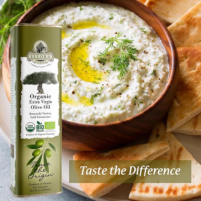 Ellora Farms, Organic Extra Virgin Olive Oil, Cold Press, Traceable Single Origin, Kosher, High Polyphenols, 17 oz. tin, Pack of 2