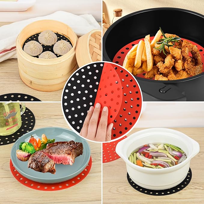 Silicone Air Fryer Liners, Reusable Air Fryer Silicone Liners 4 Pack, Easy Clean Air Fryer Accessories, Non Stick Dia 8" Airfryer Accessory Parchment Replacement Basket Liners Mixing Color