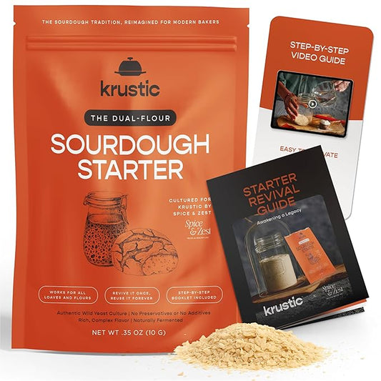 Dual-Flour Organic Sourdough Starter Culture - Fast-Activating Dehydrated Chips with Natural Wild Bread Yeast - Non-GMO Flour Sourdough Bread Starter - Ideal for Homemade Artisan Bread & Baking Beginner