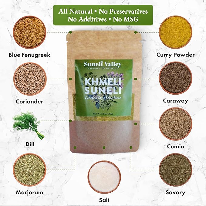Suneli Valley Khmeli Suneli | Premium Georgian-Style Seasoning | Aromatic Mix of Herbs and Spices | Ideal for Grilled Meats, Seafood, Poultry | 2.8oz (80g) |2-Pack