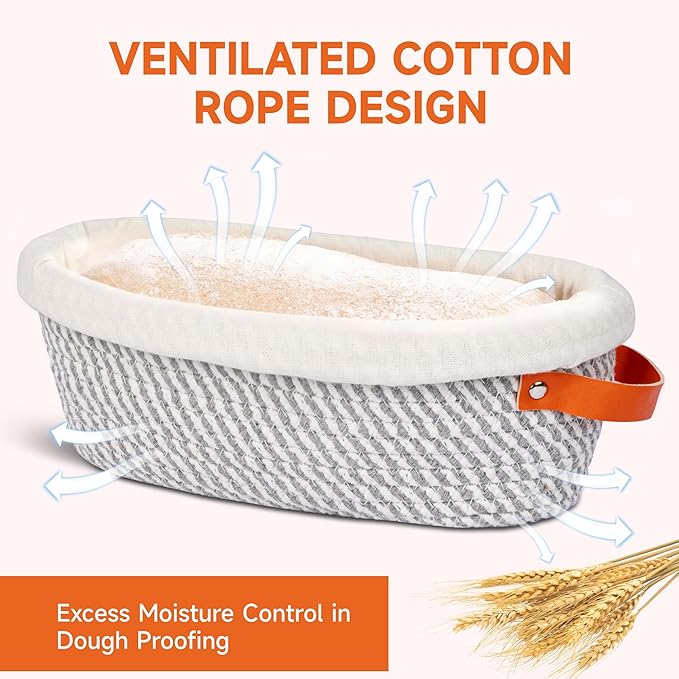 Banneton Bread Proofing Basket ??Oval & Round Handmade Cotton Rope Sourdough Proofing Basket with Liner & Cover (Perfect for Sourdough & Artisan Bread Set (1 Round 1 Oval)