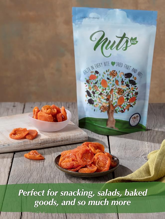 NUTS U.S. - California Sun Dried Fancy Apricots | Juicy and Tangy Flavor | No Sugar or Color Added | Gluten Free and NON-GMO | Apricots In Resealable Bags (1 LB)