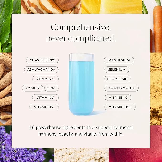 Beam Glow, Hormone Balance for Women, Thyroid Support for Women, Natural Hormone Support Powder with Selenium and Bromelain, PMS Relief, Energy, Hair Skin & Nails, Vegan, No Sugar, 15 Servings