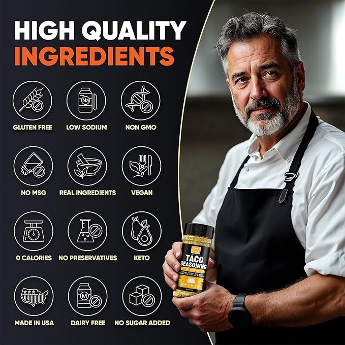 Taco Seasoning Mix All Purpose Blend - Gluten Free & Low Sodium Mexican Seasoning for Taco Tuesday Night. Everything Seasonings for Fajita & Burrito. Meat, Chicken & Fish Tacos Spices Toppings. 4.6oz