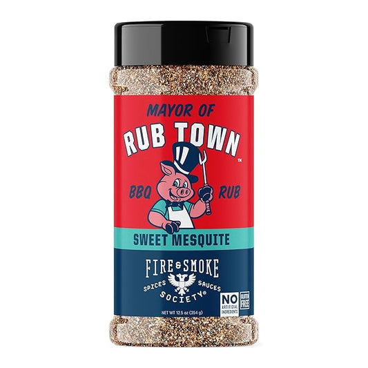 Fire & Smoke Society Mayor of Rub Town BBQ Rub | BBQ Seasoning for Smoking and Grilling Meat | Pulled Pork Ribs, Rib Rub, Dry Rubs and Spices | XL 12.5 oz