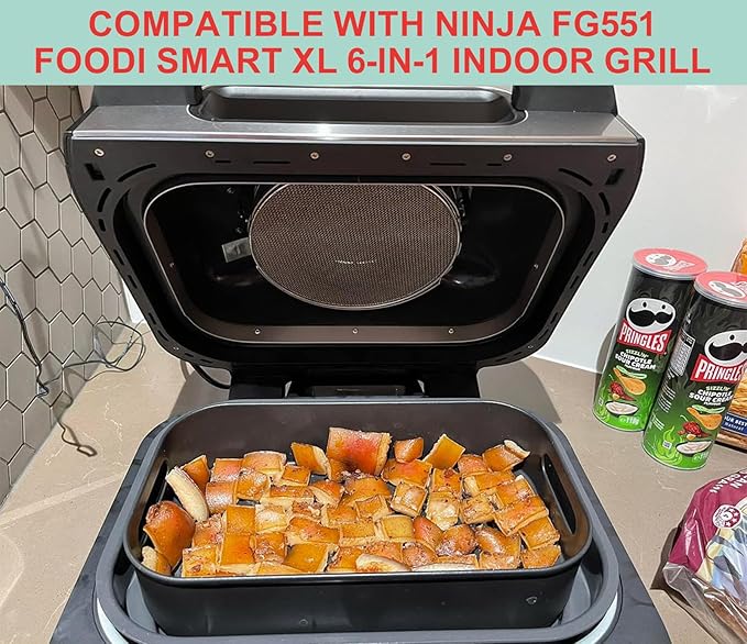 Air Fryer Basket & Paper Liner for Ninja FG551 Foodi Smart XL 6-in-1 Indoor Grill,Non-Stick Air Frying Combo Crisper Basket for Ninja Air Fryer Accessories Disposable Perforated Paper 100-Pack