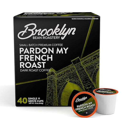 Brooklyn Beans French Roast Gourmet Coffee Pods - Compatible with Keurig K Cup Brewers Including 2.0 Machines, 40 Count, Dark Roast and Intense