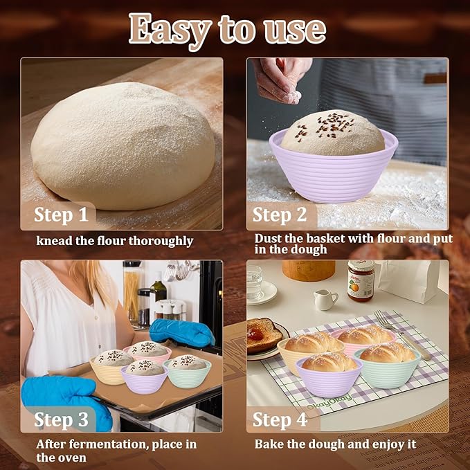 4Pcs Mini Silicone Bread Proofing Baskets, 5" Sourdough Banneton Proofing Basket Baskets, Non-Stick Round Dough Proofing Bowl Containers Oven Safe for Various Tastes Bread Making-BPA Free