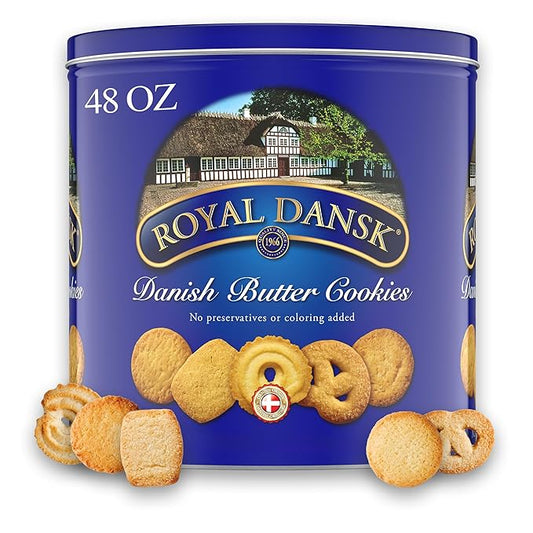 Royal Dansk Danish Butter Cookies, 48oz Exclusive Tin, Traditional Assortment, Made with Real Butter, Perfect for Sharing with Recyclable Tin