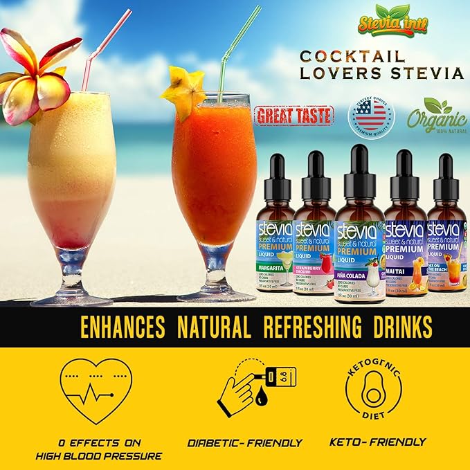 Stevia Intl (Pack of 5) Cocktails Lovers Bundle. Stevia Liquid Drops with 5 Flavors. All Naturally Sweet, Non-Bitter, No Sugar Added, 0 Carb, 0 Calorie, Non-GMO, Vegan, Diabetic & Keto Friendly (1oz)