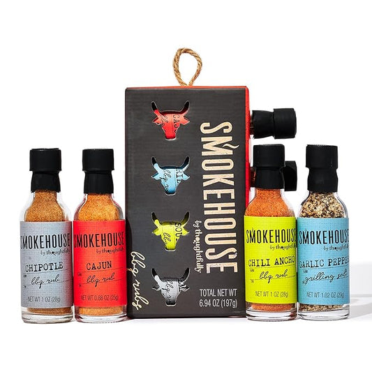 Smokehouse by Thoughtfully, Smokehouse Barbecue Rubs Gift Set, Flavors Include Cajun, Caribbean, Memphis and Southwest, Set of 4