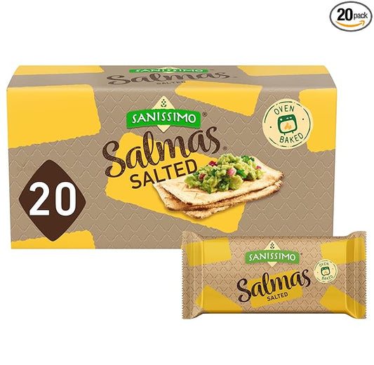 Sanissimo Salmas Salted, 20 packs of 3 Crackers, Oven Baked Corn Crackers, Gluten Free, Non GMO, Kosher Certified