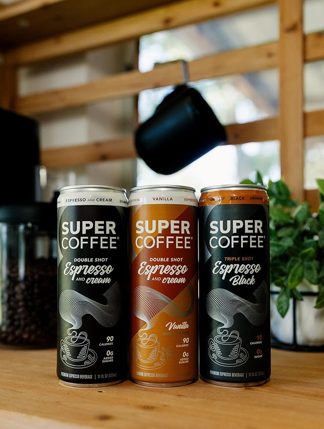 SUPER COFFEE Espresso, Iced Keto Coffee (0g Added Sugar, 10 Calories) [Triple Shot Black] 11 Fl Oz, 12 Pack | Cold Brew, Smart Coffee Drinks - SoyFree GlutenFree