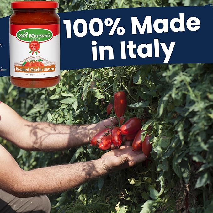 La San Marzano Roasted Garlic Sauce, 13 oz, Pasta Sauce Made in Italy, All Purpose Tomato Premium Quality, All Natural, Mediterranean Diet, Non GMO, Vegan, Gluten Free