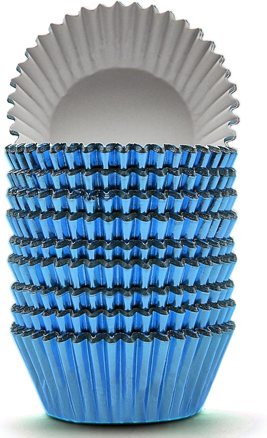 200 Pcs Blue Foil Cupcake Liners Standard Baking Cups Muffin Paper Cases