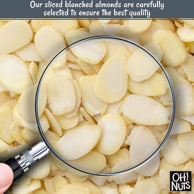 Oh! Nuts Almonds Blanched Sliced - Raw - 100% Natural - 1.5 lb - High-Protein Almonds - Packed in New York Zip-Seal Bag for Exceptional Freshness