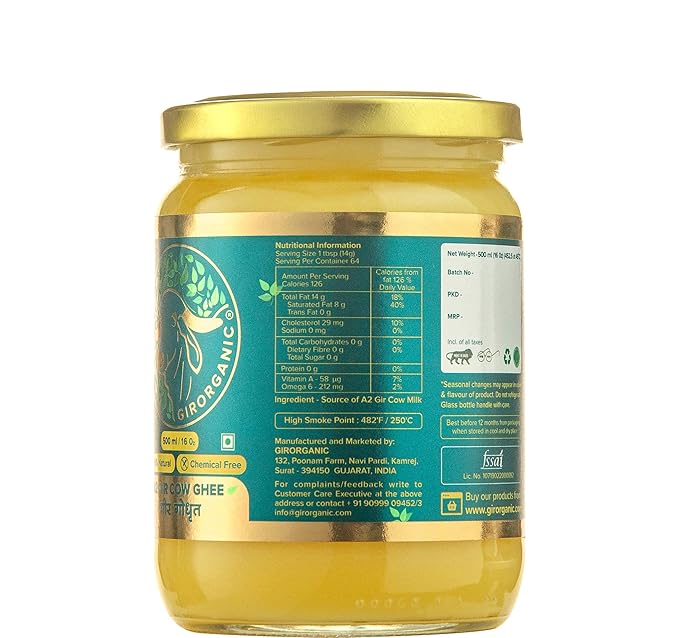 GirOrganic Grass Fed A2 Ghee | Clarified Butter (16 Oz) - Unsalted Gir Cow Ghee Butter - Organic Ghee Oil - Pasture Raised, Lactose-Free 16 Oz