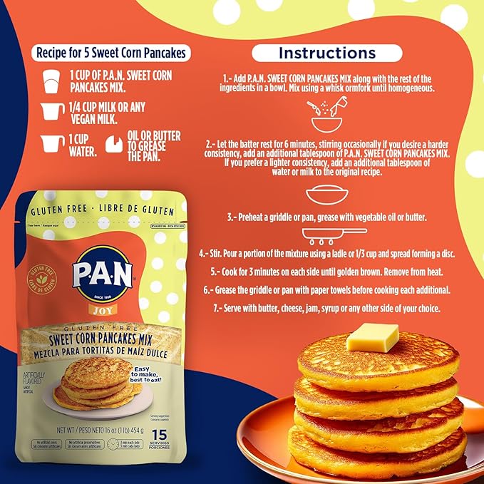 P.A.N Sweet Corn Pancakes Mix ??Gluten Free Easy to Prepare 1 lb (Pack of 6)