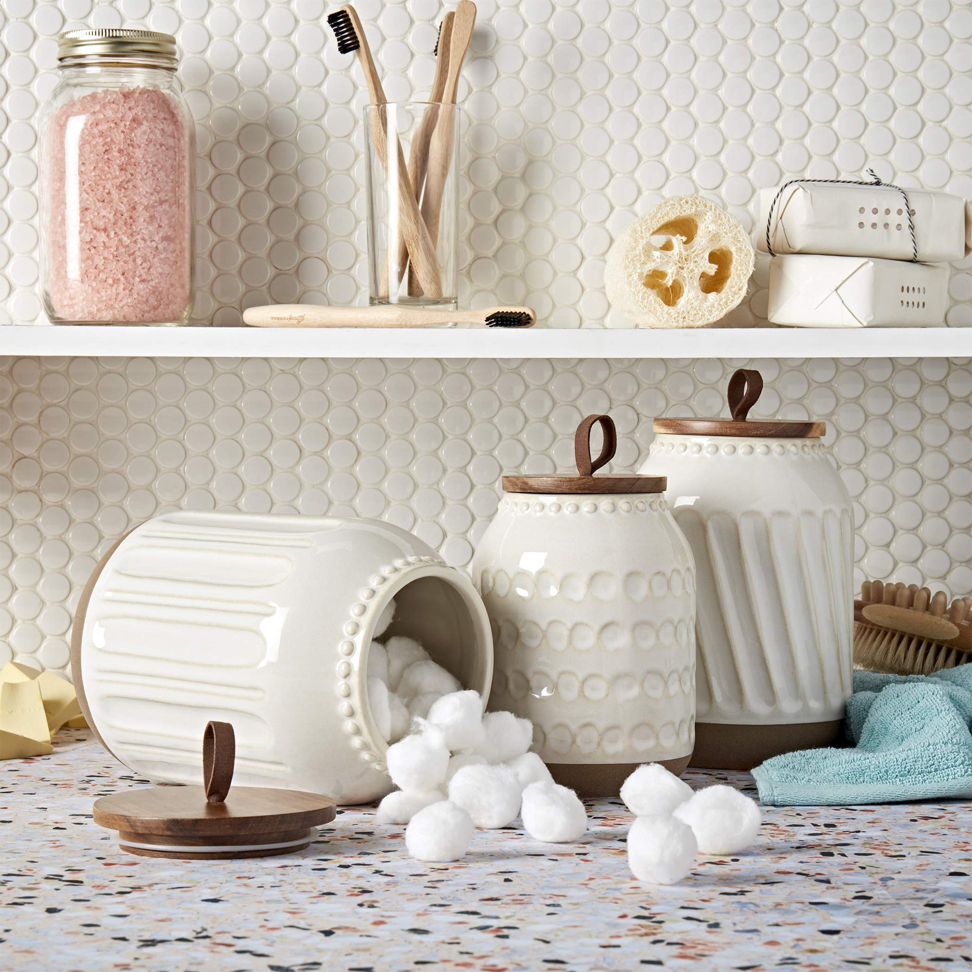TTU Tabletops Gallery Ceramic Canister Collection- Stoneware Designed Kitchen Storage Embossed