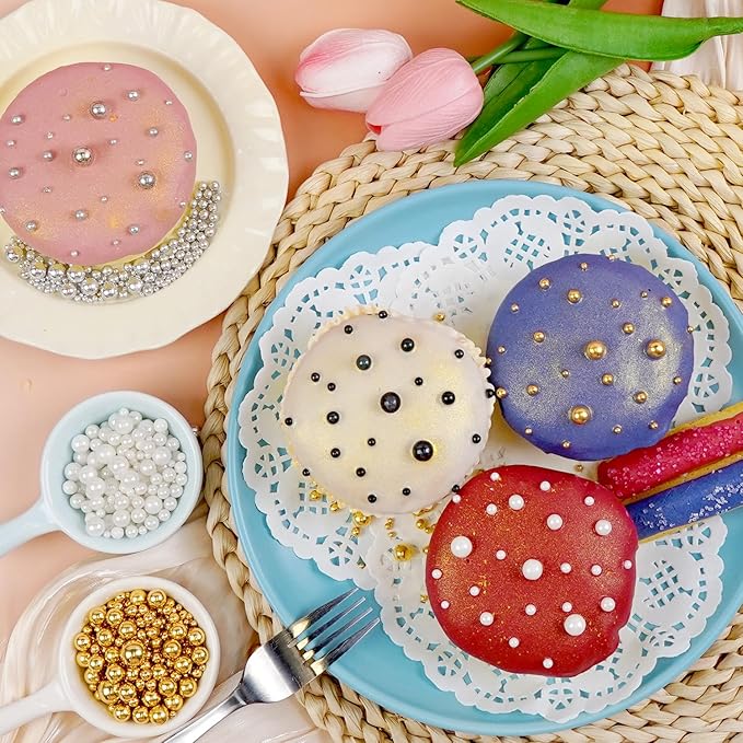 Sprinkles for Cake Decorating, Gold Silver White and Black Pearl Sprinkles, Edible Pearl, Mix Sprinkles for Cake Decorations, Cupcake Toppers, Ice Cream, 110g/3.88oz