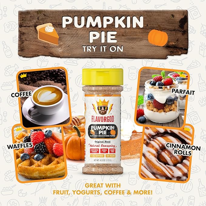 The Original Pumpkin Pie Spice Topper Seasoning Mix by Flavor God - Premium All Natural & Healthy Spice Blend for Donuts & Smoothies - Kosher, Low Sodium, Dairy-Free, Vegan & Keto Friendly - Great Flavor Spices and Seasoning Gift