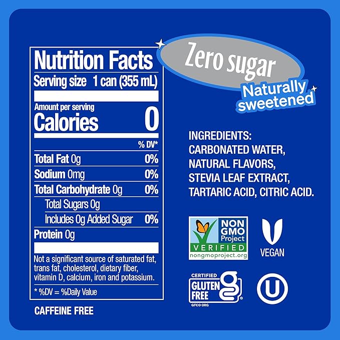 Zevia Zero Sugar Soda, Caffeine Free Cola, 12 oz Cans (24-Pack) ??Naturally Sweetened, Zero Calorie Sugar Free Soda - Non-GMO Project Verified, Gluten-Free, Vegan