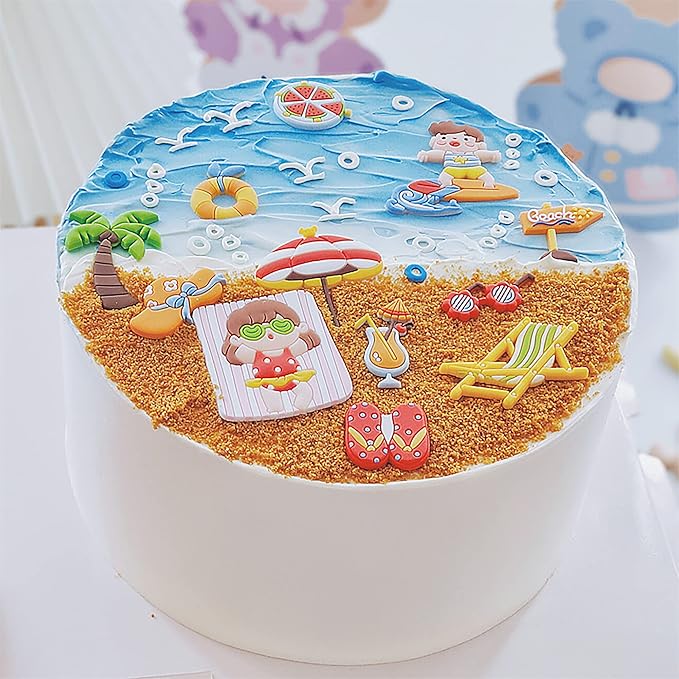 Gyufise 12Pcs Summer Beach Hawaii Cupcake Toppers Sun Umbrella Ball Diving Coconut Watermelon Sunglasses Slippers Cupcake Picks Baby Shower Hawaii Pool Theme Birthday Party Cake Decorations