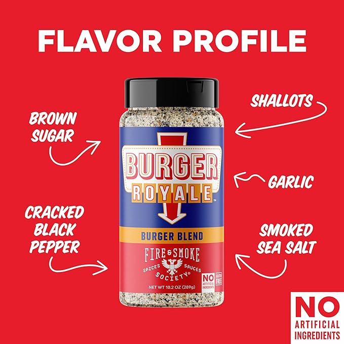 Fire & Smoke Burger Royale Burger Seasoning | BBQ Rub for Smoking and Grilling Meat | Beef, Pork, Chicken, Turkey, Veggie | BBQ Rubs and Spices | Brown Sugar, Smoked Salt, Garlic, Black Pepper | Large (2-Pack)